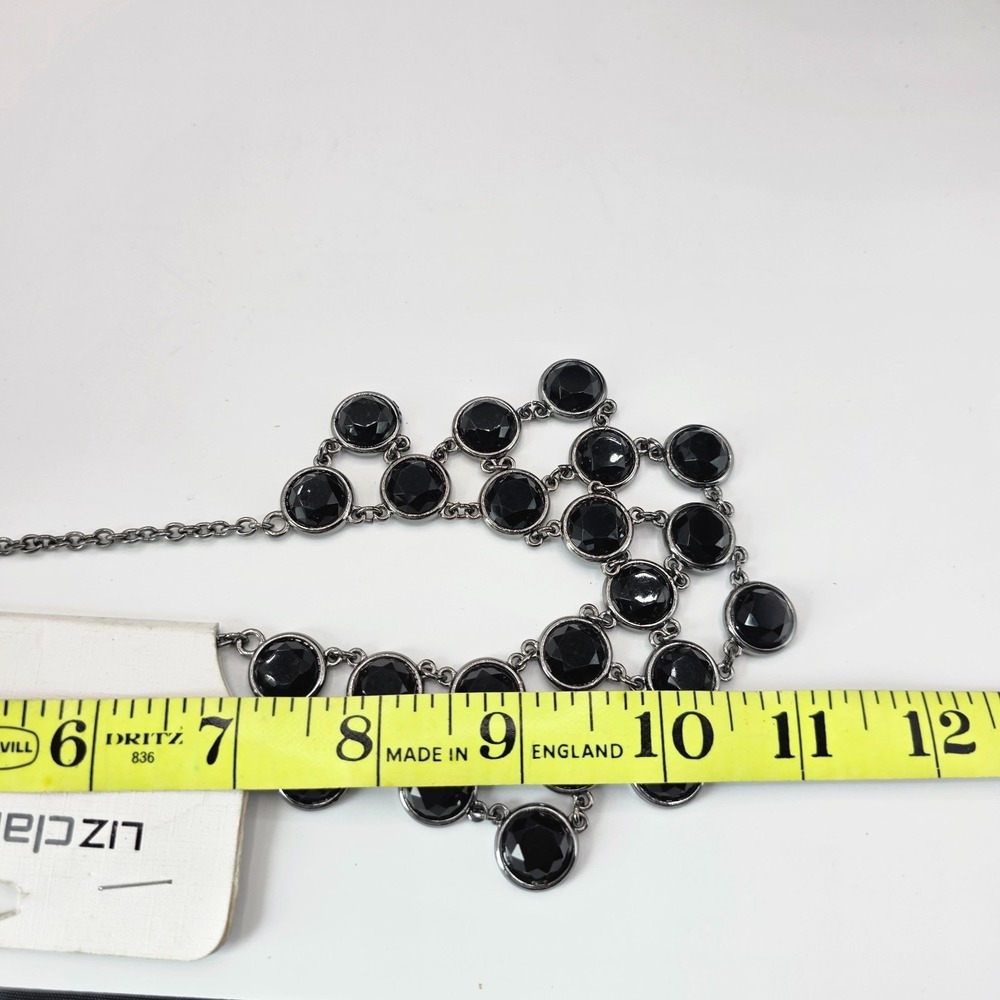 Liz Claiborne Womens Bib Silver Tone Black Rhinestone Chain Pendant Necklace 22" - Picture 8 of 10